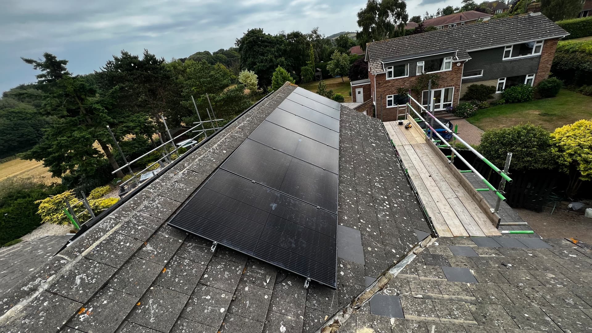 Solar PV array neatly installed on a residential roof in Kent
